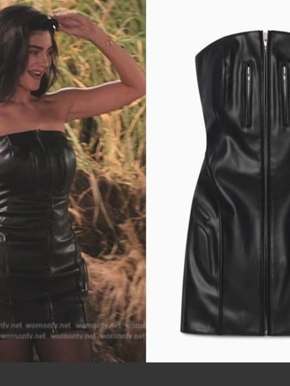 Khy by Kylie Jenner Faux Leather Strapless Mini Dress Black Size M NWT - Picture 2 of 8